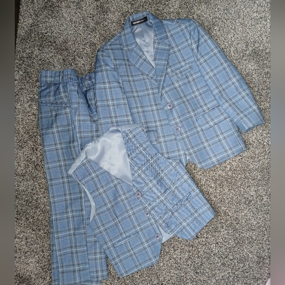 Toddler 3T Blue Plaid Suit Set